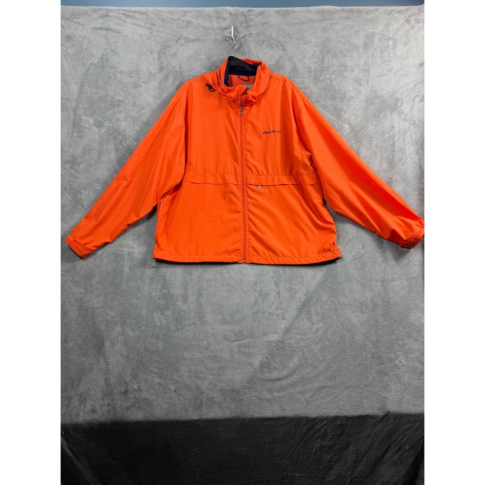 Eddie Bauer Mens XL Orange Windbreaker Jacket Hooded Vented Gorpcore Utility Y42